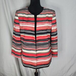 KASPER SEPARATES Size 8 Collarless Open Front Striped Business Church Jacket EUC